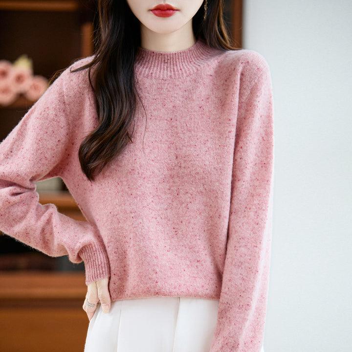 Women's mélange fine-knit pullover with short stand-up collar and relaxed silhouette Mune Fashion