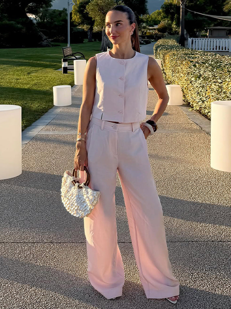 Women High-waisted wide summer pants with crease and side pockets Mune Fashion