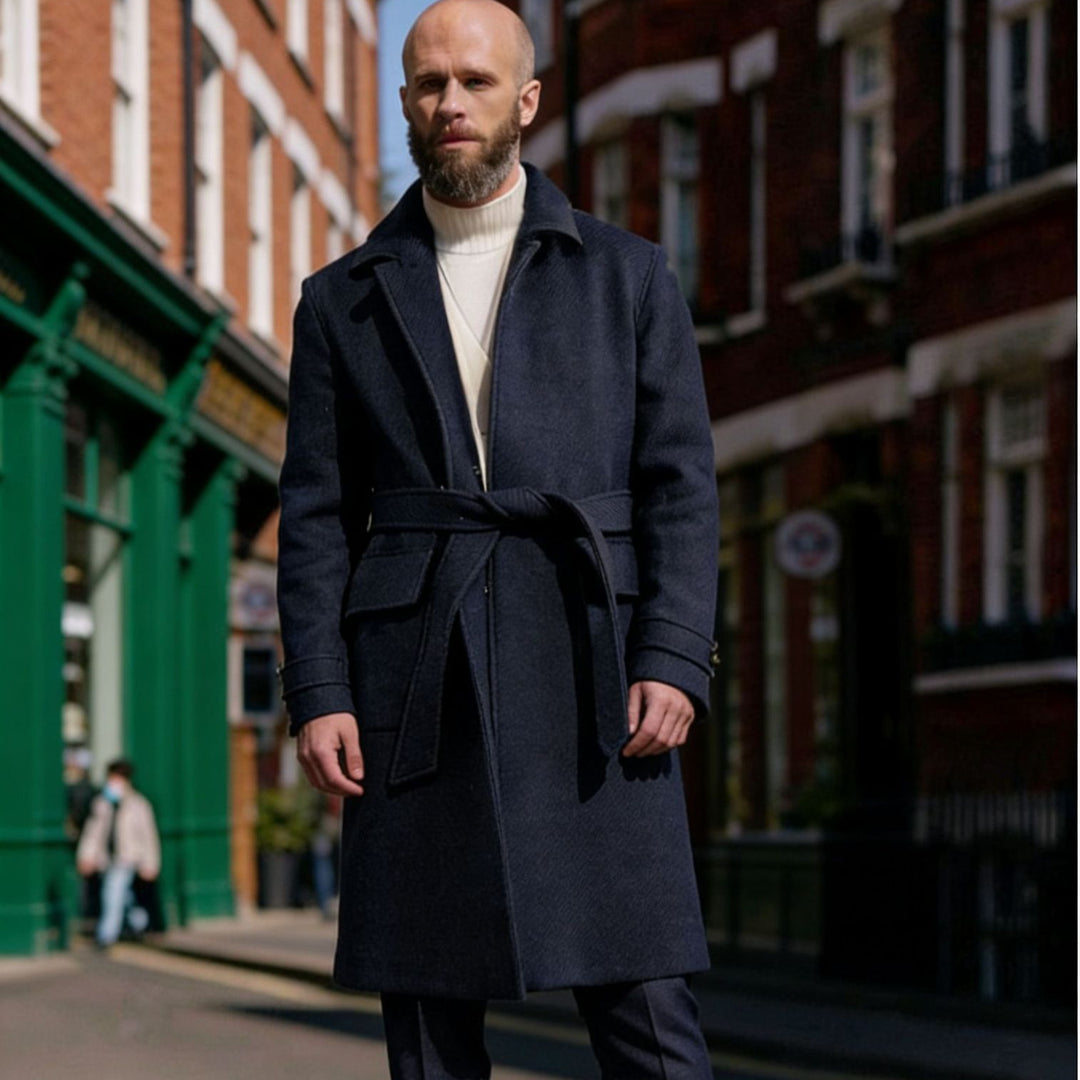 Men's fitted wool coat with patch pockets and lapel collar Mune Fashion
