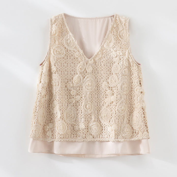 Women's lace midi skirt with floral crochet lace and opaque lining Mune Fashion
