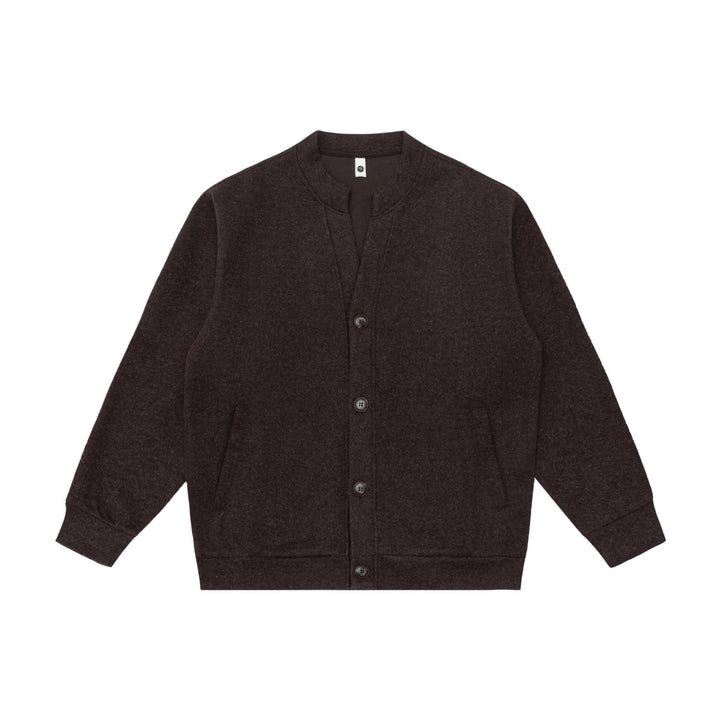 Unisex Short Cut Knitted Jacket in Boxy Bomber Style with Standing Collar and Button Placket Mune Fashion