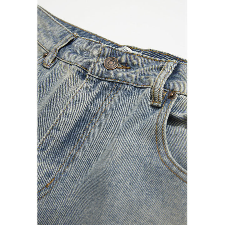 Men's Wide-Leg Denim Pants with High Waist, Vintage Wash and Five-Pocket Details Mune Fashion