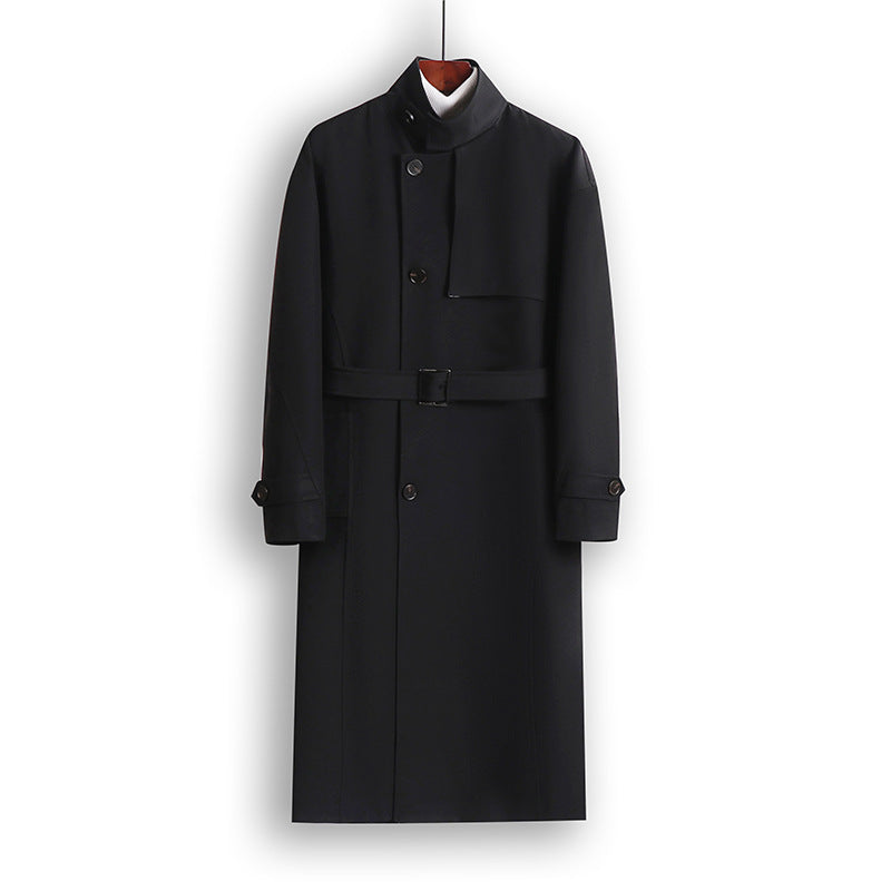 Men's Long-Cut Minimalist Trench Coat with Shawl Collar and Adjustable Sleeve Straps Mune Fashion