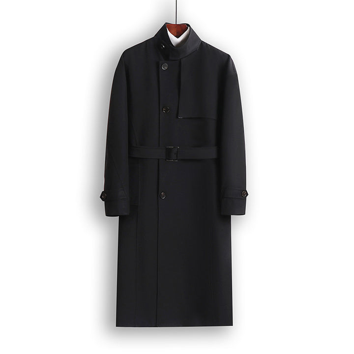 Men's Long-Cut Minimalist Trench Coat with Shawl Collar and Adjustable Sleeve Straps Mune Fashion