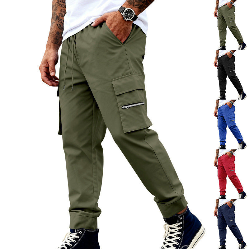 Men's cargo joggers with elastic waistband, drawstring and zippered pockets Mune Fashion
