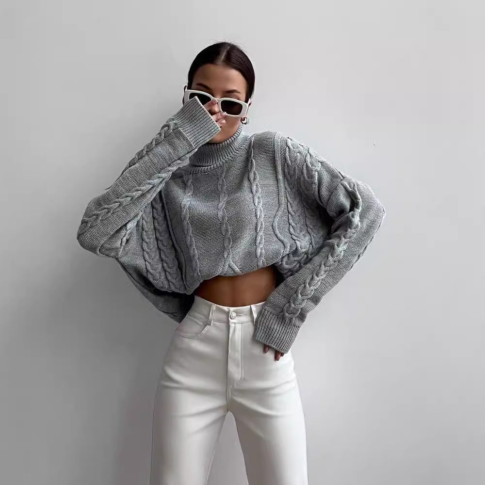 Womens chunky knit turtleneck sweater with cable knit details Mune Fashion