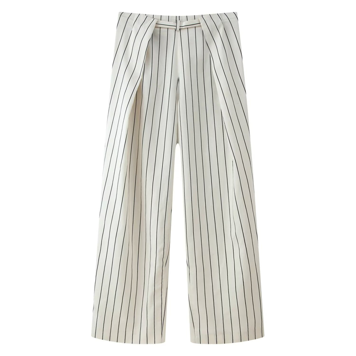 Women Loose Highwaist Pants with Pleats and Tied Belt Mune Fashion