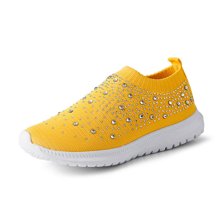 Women's Elastic Sock Sneaker with Rhinestone Studs, Breathable Knit Shaft and Cushioning Comfort Sole Mune Fashion