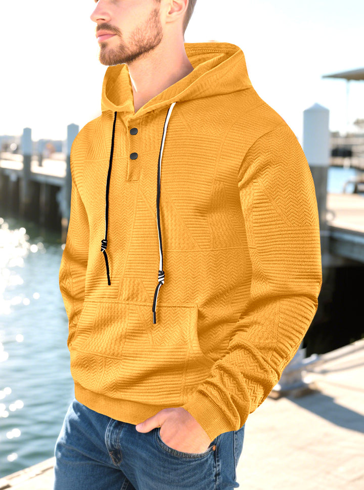 Men's hooded sweatshirt with geometric structure, Henley placket, and kangaroo pocket Mune Fashion