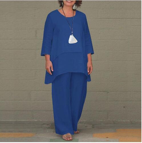 Women's Casual Two-Piece Linen Set with Oversized Tunic and Wide Palazzo Pants Mune Fashion