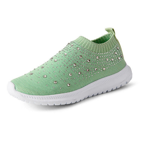 Women knitted slip-on sneakers with rhinestone embellishment and elastic entry Mune Fashion