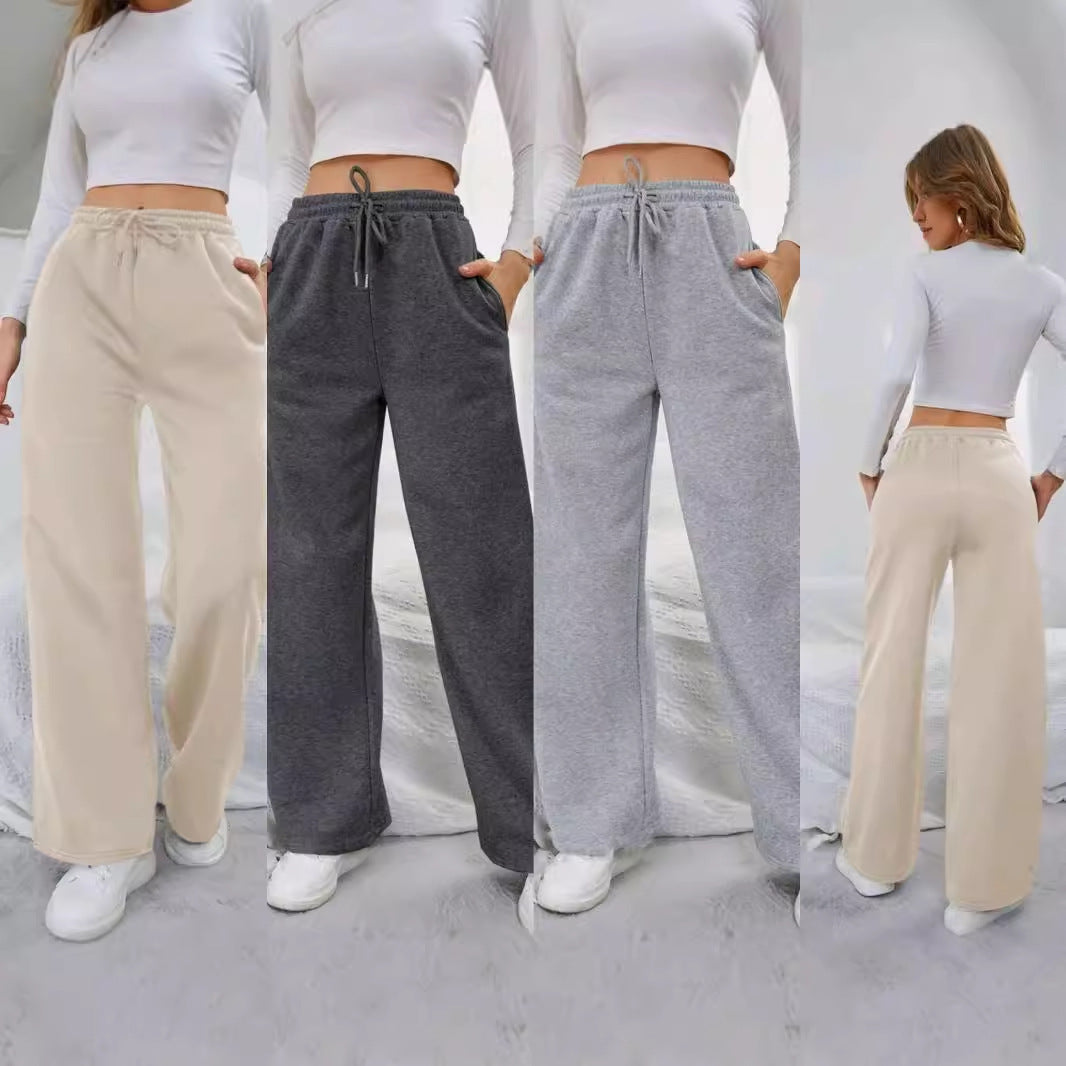 Women's High-Waist Wide-Leg Jogging Pants with elastic comfort waistband, drawstring, and deep side pockets Mune Fashion
