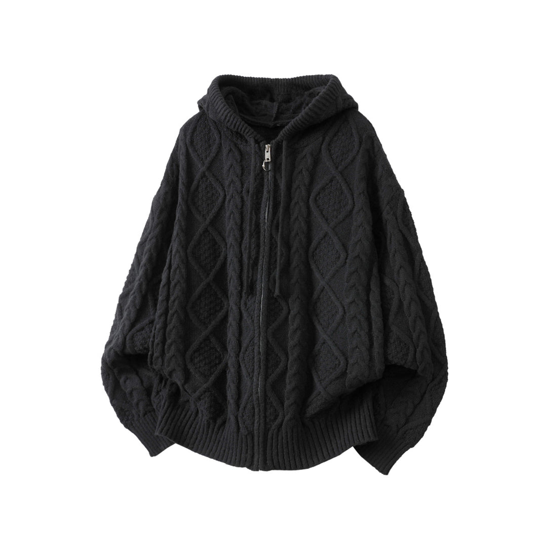 Women Oversize Hooded Cardigan with Cable Pattern and Front Zipper Mune Fashion