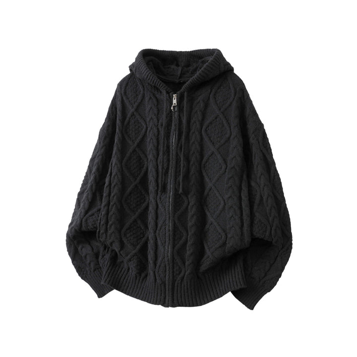 Women Oversize Hooded Cardigan with Cable Pattern and Front Zipper Mune Fashion