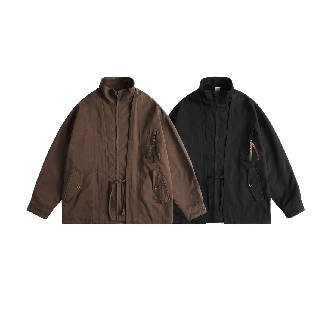 Unisex Oversized Canvas-Field Jacket with Drawstring, Funnel Collar and Utility Pockets Mune Fashion