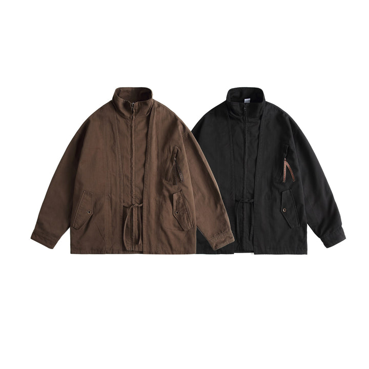 Unisex Oversized Canvas-Field Jacket with Drawstring, Funnel Collar and Utility Pockets Mune Fashion
