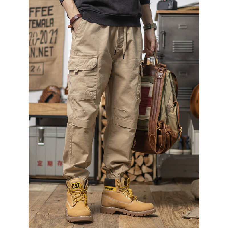 Men's Utility Cargo Pants with Drawstring, Elastic Hem and Multiple Pockets Mune Fashion