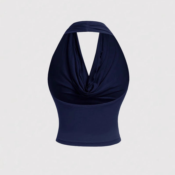 Women's Halter-Cropped-Top with Waterfall Neckline and Tailored Fit Mune Fashion