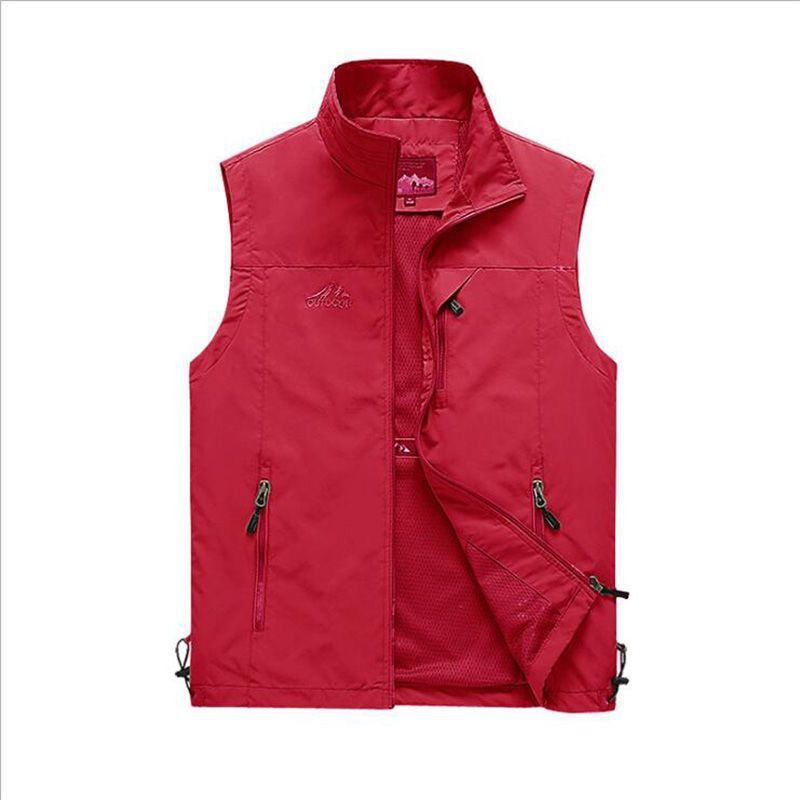 Men's Lightweight Multifunctional Outdoor Vest with Zipper Pockets and Stand Collar Mune Fashion