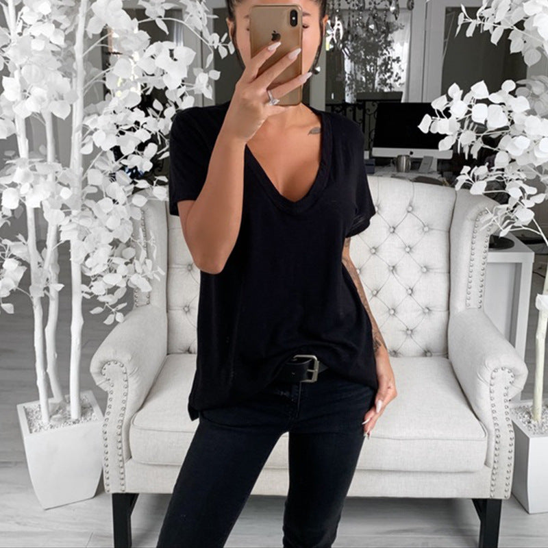 Ladies casual V-neck T-shirt with a loose fit Mune Fashion