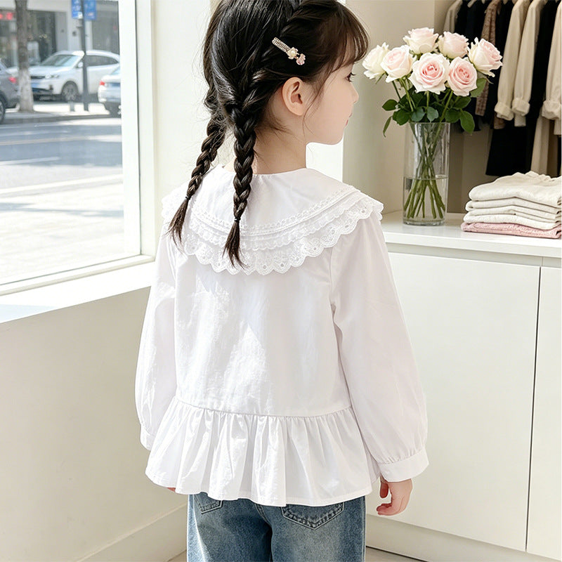 Girl's blouse with romantic lace collar and flounce Mune Fashion