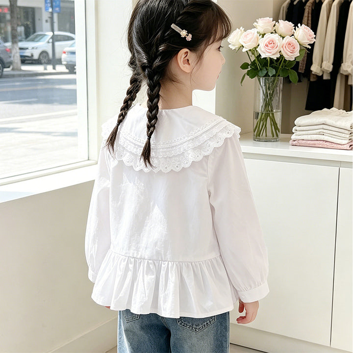 Girl's blouse with romantic lace collar and flounce Mune Fashion