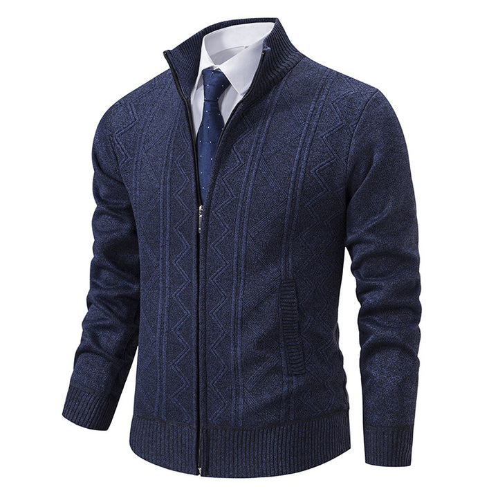 Men's knitted jacket with zipper, stand-up collar and structured cable knit look Mune Fashion