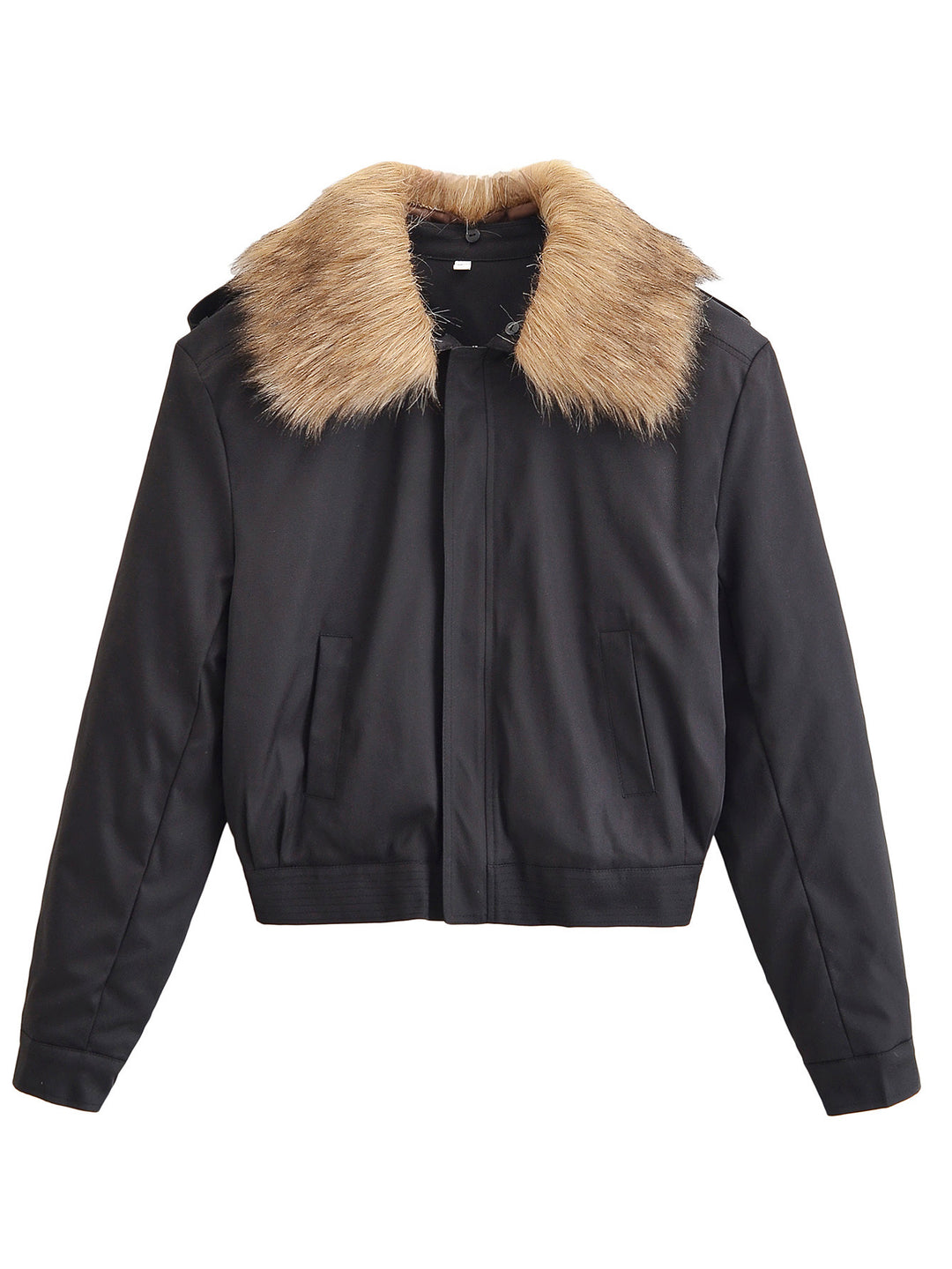 Ladies Short Bomber Jacket with Removable Faux Fur Collar Mune Fashion