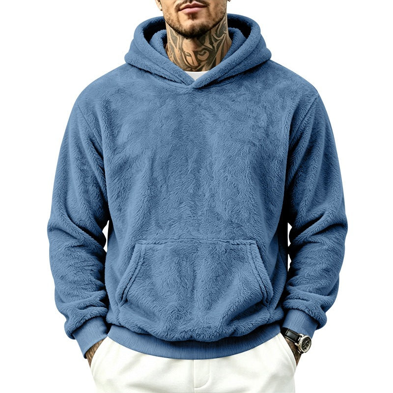 Men's Cozy Fleece Hoodie with Kangaroo Pocket and Ribbed Hem Mune Fashion