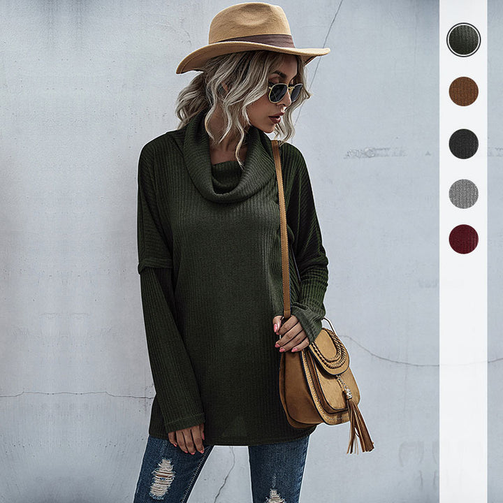 Women's Ribbed Fine Knit Long Sleeve with Roll Neck, Side Slits and Extended Back Mune Fashion