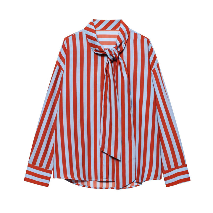 Women's blouse with tie and striking vertical stripes, loose oversized fit Mune Fashion