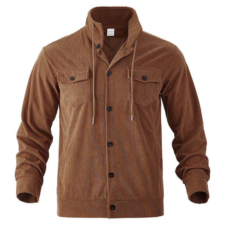 Men's functional cord shirt jacket with high stand collar, drawstring, and patch pockets Mune Fashion