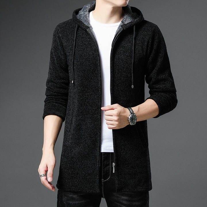 Men's urban hooded knitted coat with teddy lining, concealed zipper and side pockets Mune Fashion