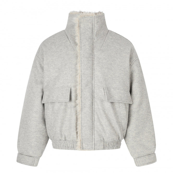 Ladies Short Wool Blend Flight Style Blouson with Teddy Lining and Patch Pockets Mune Fashion