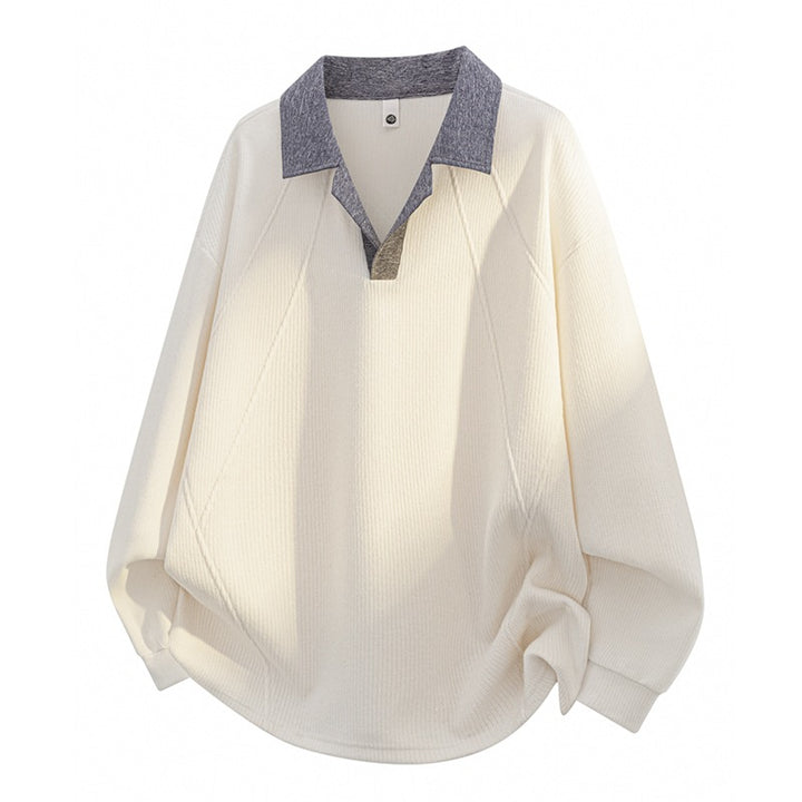 Unisex Oversize Knit Sweater with Contrasting Polo Collar and Half Placket Button Closure Mune Fashion