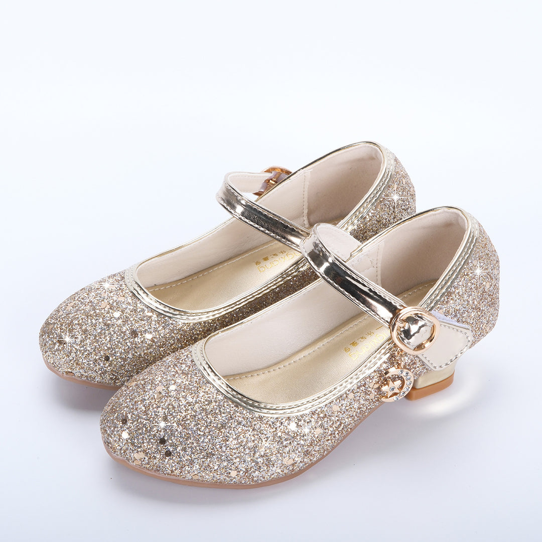 Girls Glittering Mary Jane Shoes with Decorative Buckle Mune Fashion
