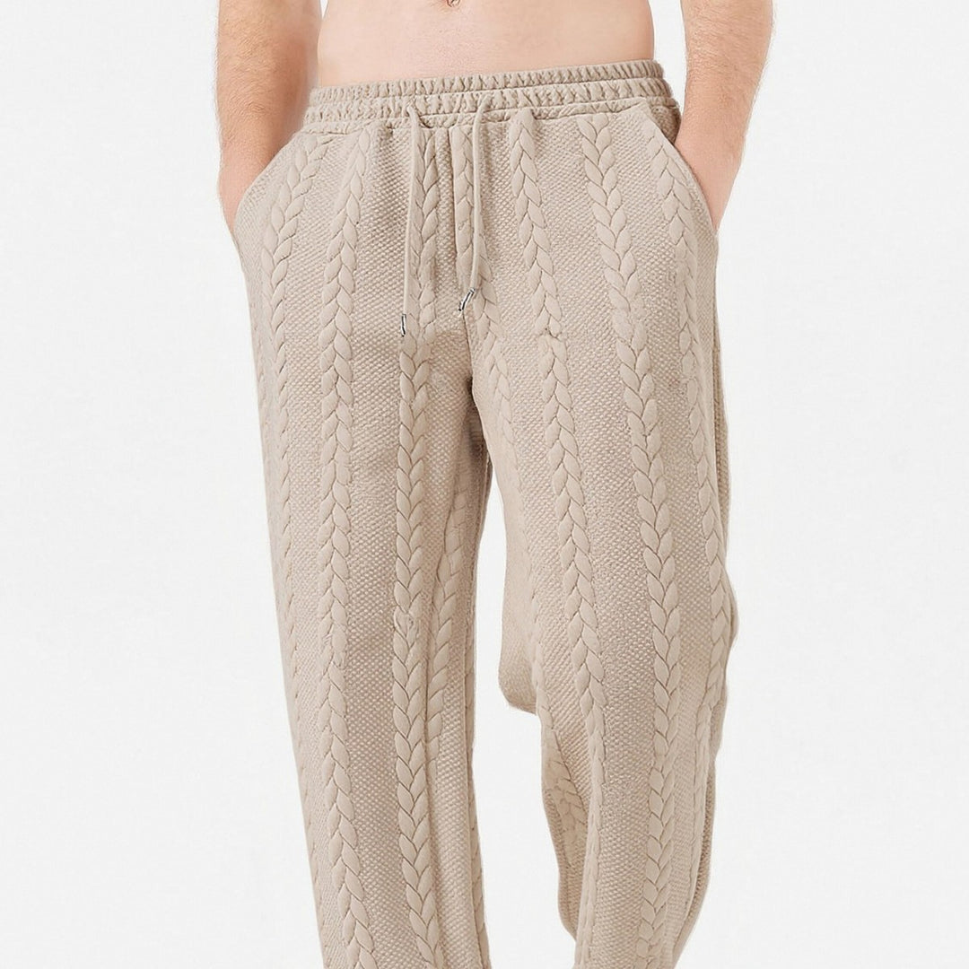 Men's chunky knit lounge jogging pants with cable knit, elastic waistband and drawstring Mune Fashion