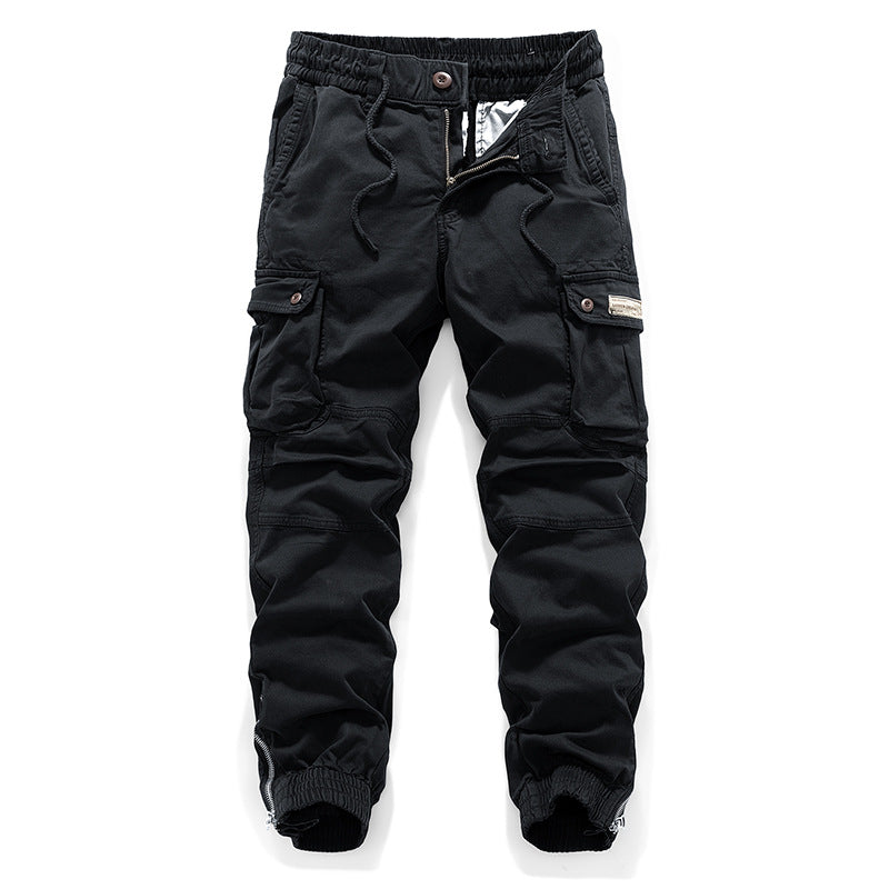 Men's Tactical Canvas Cargo Pants in Jogger Style with Elastic Drawstring Waistband, Knee Inserts, and Multi-Functional Flap Pockets Mune Fashion