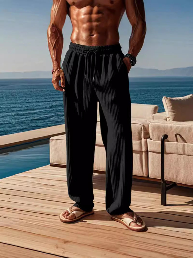 Men's ribbed comfort lounge pants with straight cut drawstring waist and deep side pockets Mune Fashion