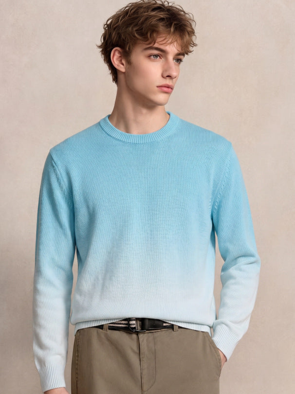 Men's fine knit sweater with dip-dye effect and round neckline Mune Fashion