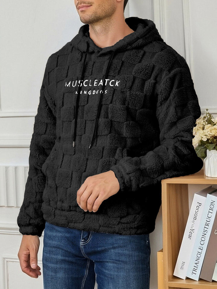 Men's fluffy Sherpa hoodie with square quilting pattern, kangaroo pocket and adjustable hood Mune Fashion
