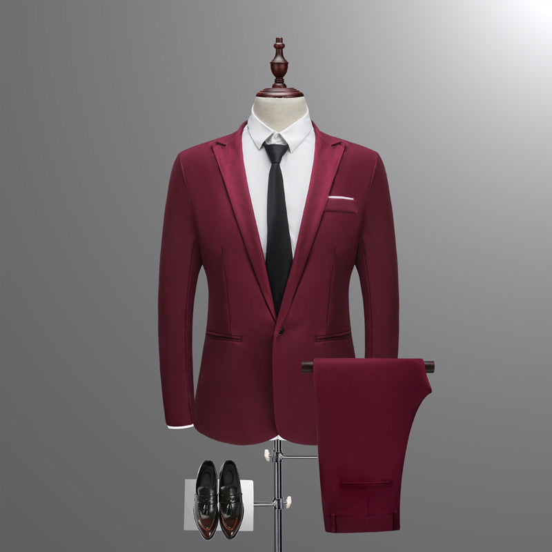 Men's slim two-piece suit set made of fine wool blend with narrow lapel Mune Fashion