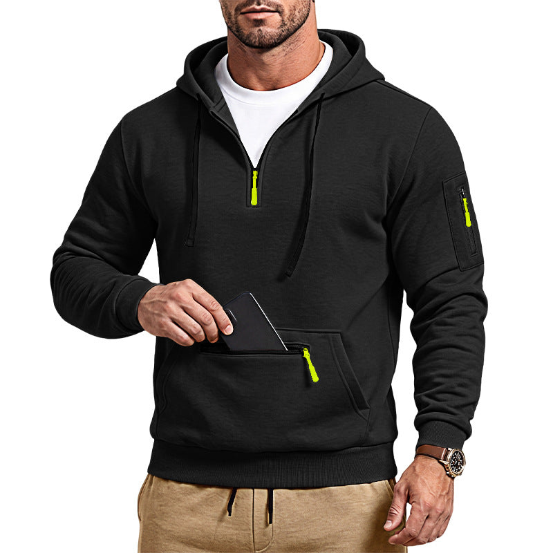 Men's sporty hoodie with half zipper and zippered kangaroo pocket Mune Fashion