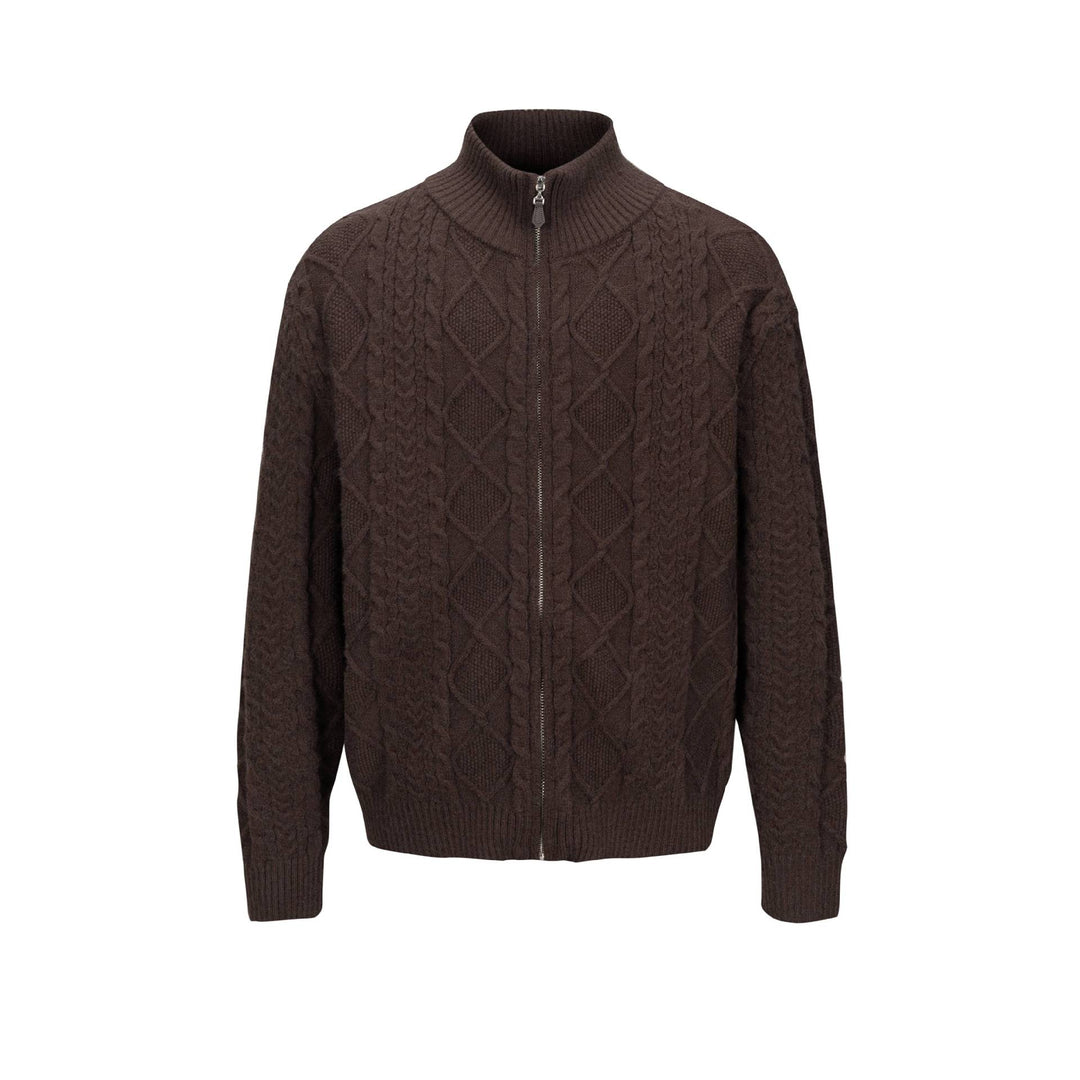 Men's knitted zip jacket with cable pattern and high stand-up collar Mune Fashion