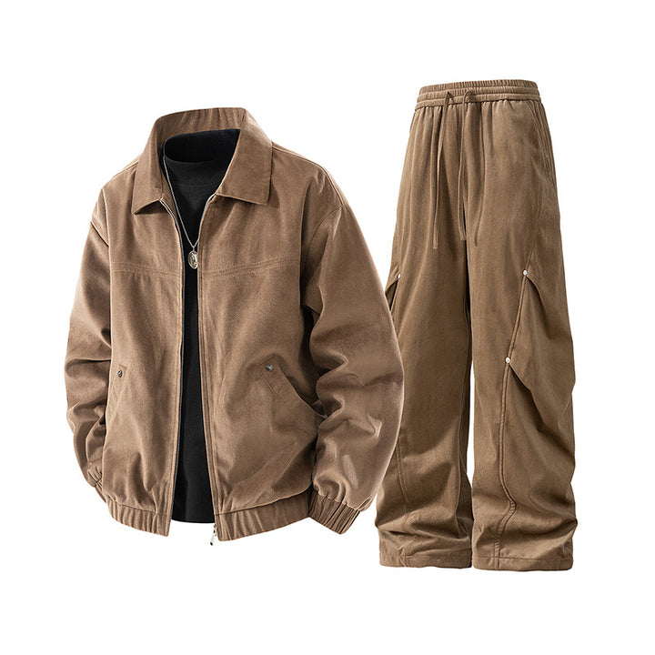 Men's lightweight Harrington jacket in suede look with shirt collar, full-length zipper and elastic hem Mune Fashion