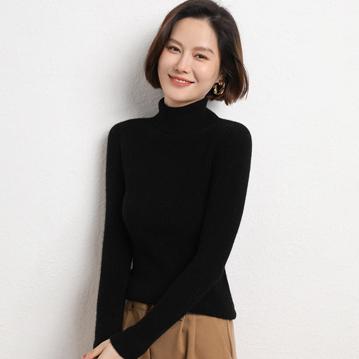 Women's Tailored Fine Knit Turtleneck Sweater with Fine Ribbed Texture and Cashmere Look Mune Fashion