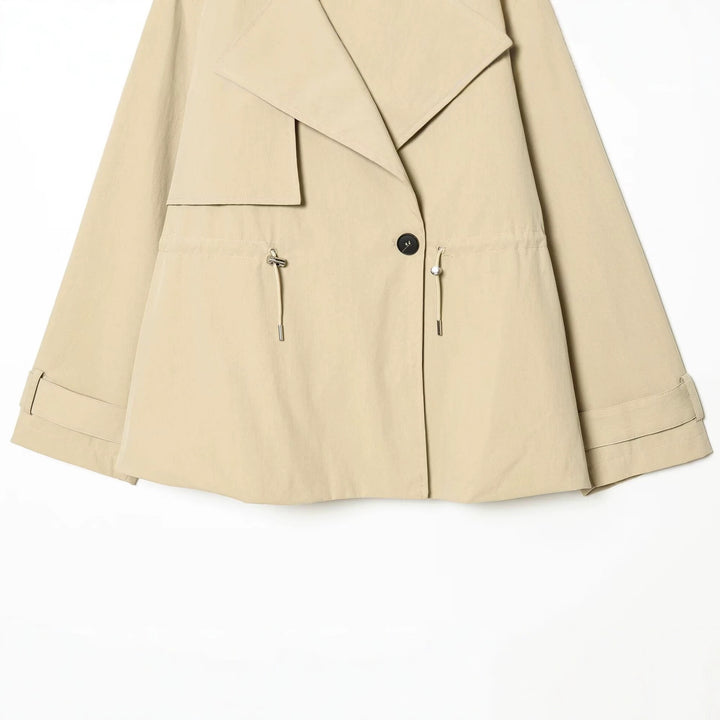 Women's Short Oversized Trench Coat with Drawstring Waist and Wide Lapels Mune Fashion