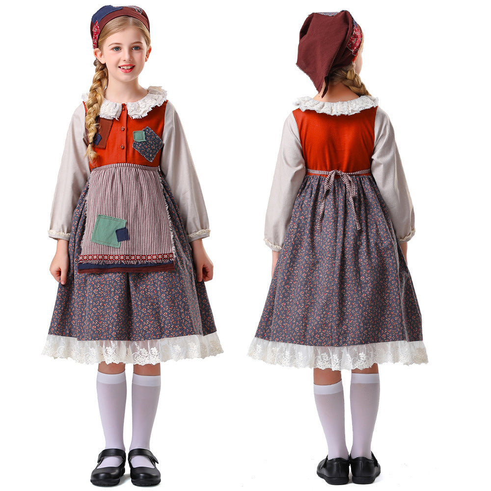 Women's Nan vintage-inspired ruffled dress with removable apron and lace trim Mune Fashion