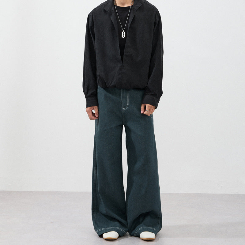 Men's Ultra-Wide Raw Denim Marlene Trousers with Contrast Seams Mune Fashion