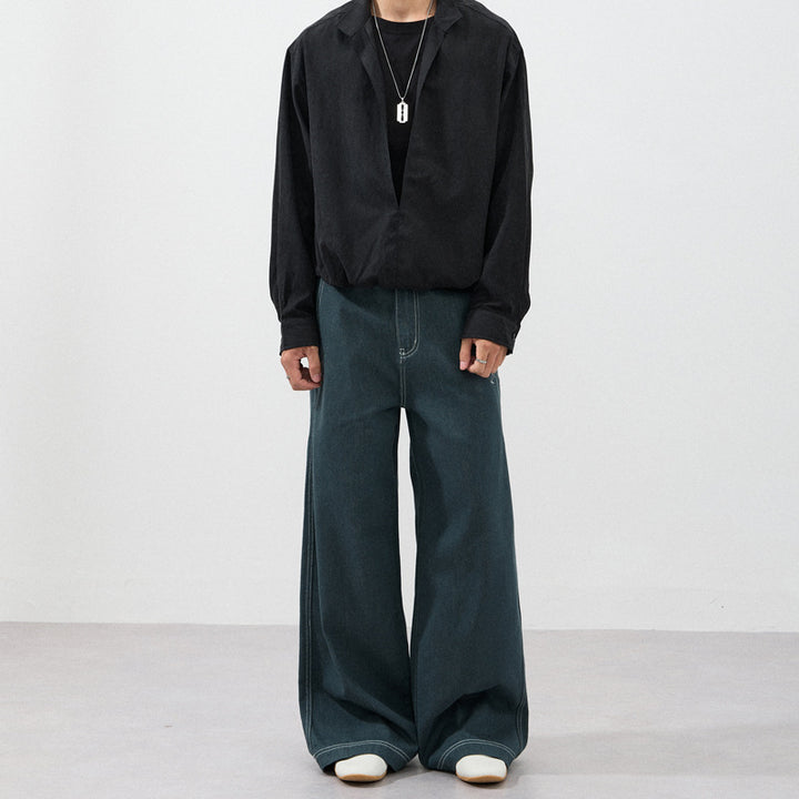 Men's Ultra-Wide Raw Denim Marlene Trousers with Contrast Seams Mune Fashion